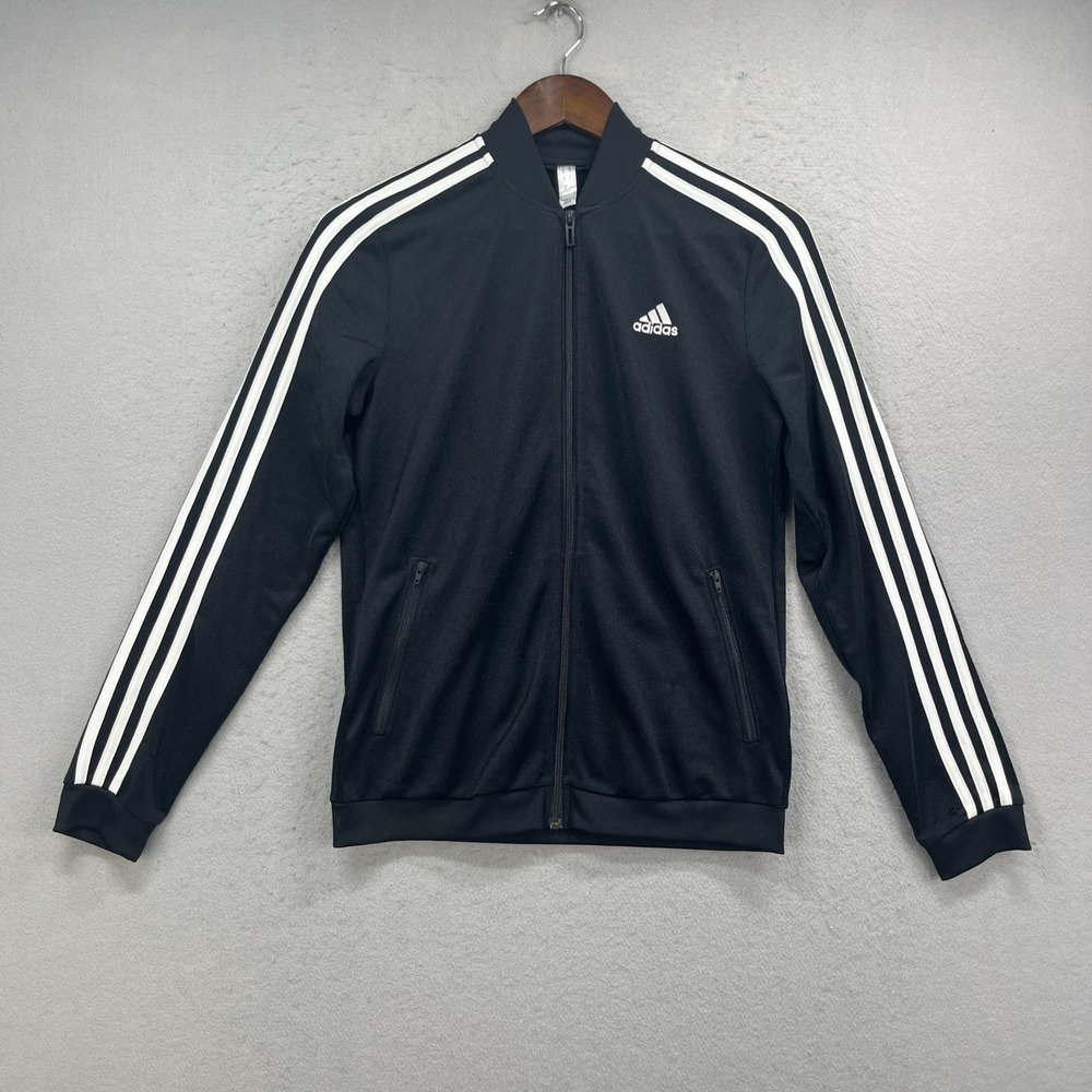 Adidas Track Jacket Womens Small Black Primegreen 3 Stripe Full Zip Activewear